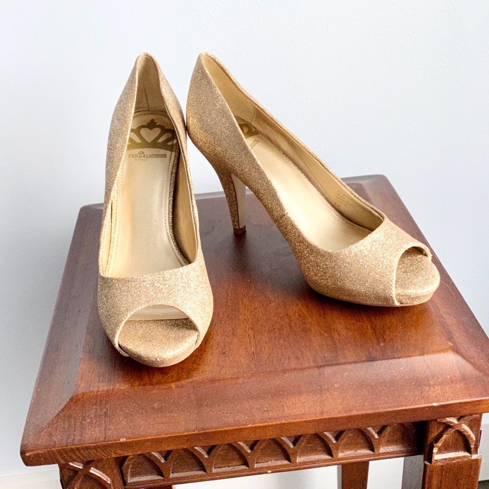 Grace Gold Glitter Peep-toe Heals